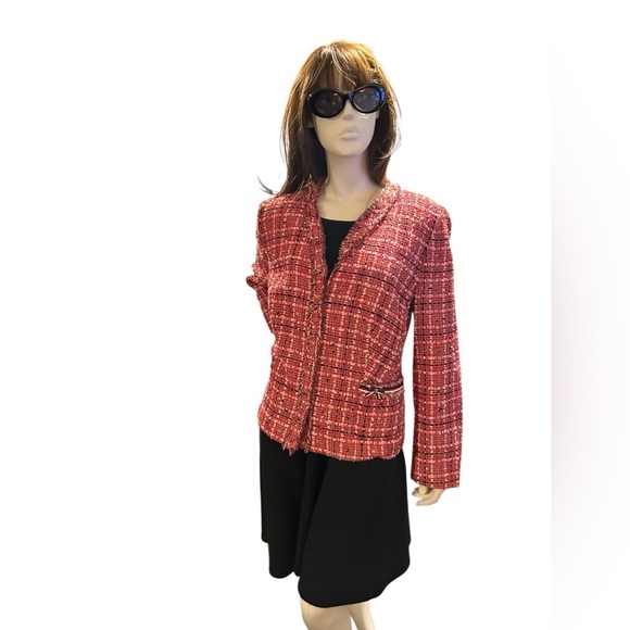 Basler Gmbh Black, Red, and White Size 16 Tweed Plaid Ladies Jacket - Picture 4 of 13